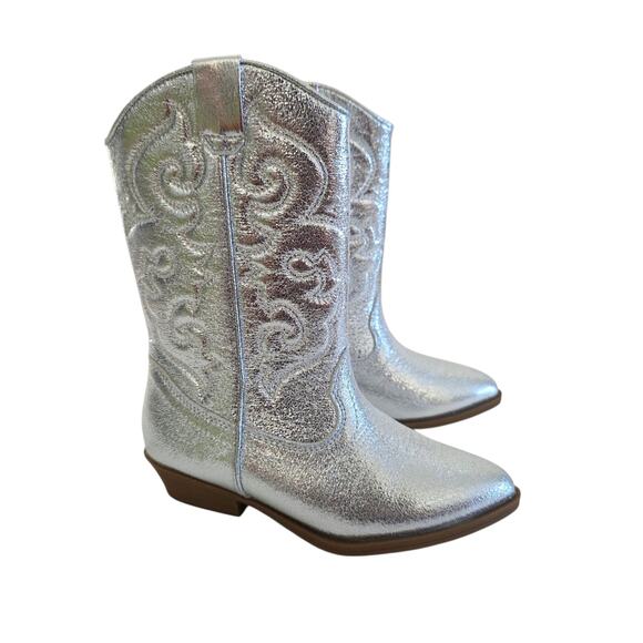 Tucker + Tate Metallic Shimmery Silver Cowboy Western Boots Girl's Size 13 - Picture 1 of 8